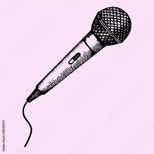 Microphone for Karaoke, doodle style, sketch illustration, hand drawn, vector