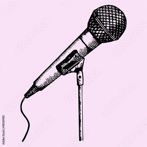 microphone on a stand, doodle style, sketch illustration, hand drawn, vector