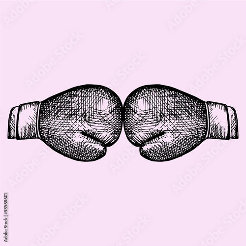 boxing gloves, mitt, mitten, doodle style, sketch illustration, hand drawn, vector