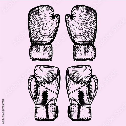 set of the boxing gloves, doodle style, sketch illustration, hand drawn, vector