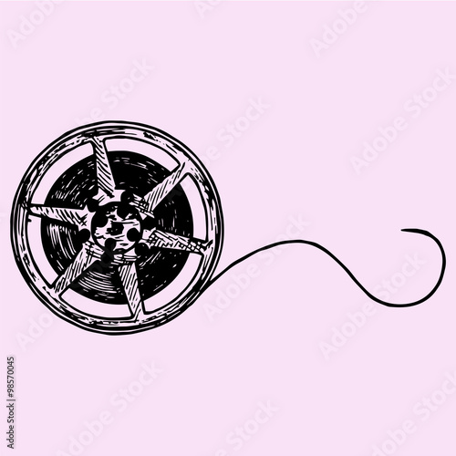 film reel, doodle style, sketch illustration, hand drawn, vector