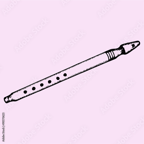 wooden ethnic flute, musical instrument, doodle style, sketch illustration, hand drawn, vector