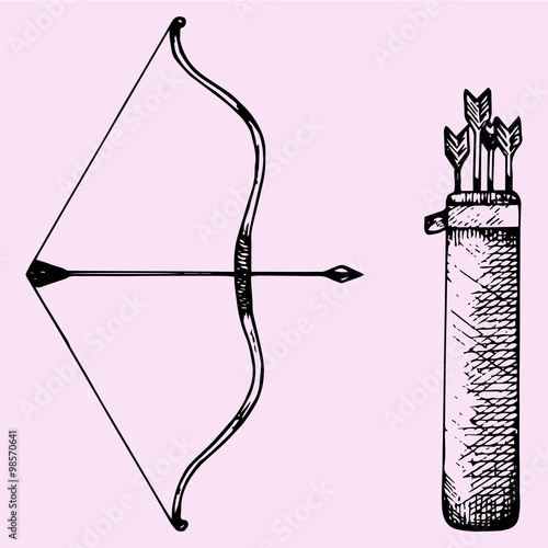 bow and arrow, doodle style, sketch illustration, hand drawn, vector