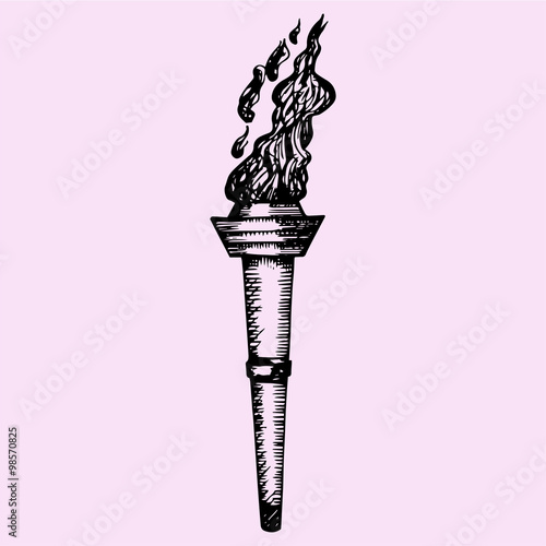 burning torch, doodle style, sketch illustration, hand drawn, vector