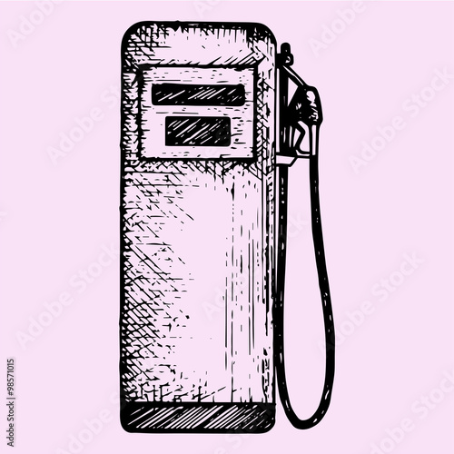 gasoline pump, petrol gas station, doodle style, sketch illustration, hand drawn, vector