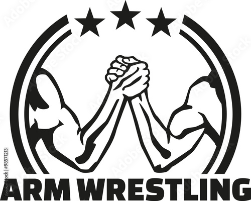 Arm wrestling lable with word