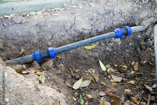 Water PVC Plastic Pipes in Ground during Plumbing Construction s