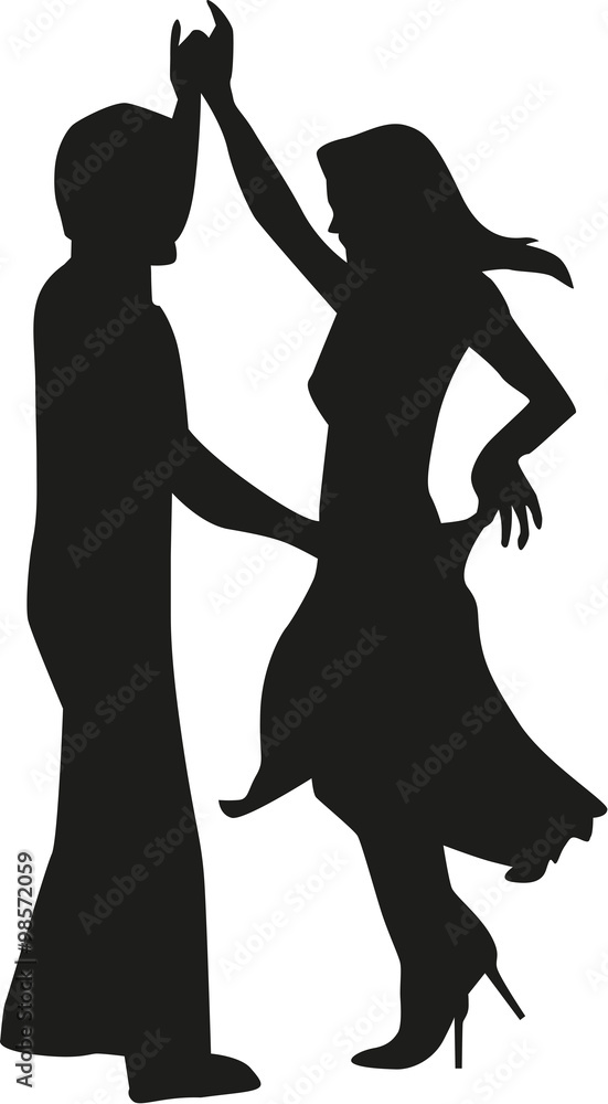 Silhouette of happy couple dancing