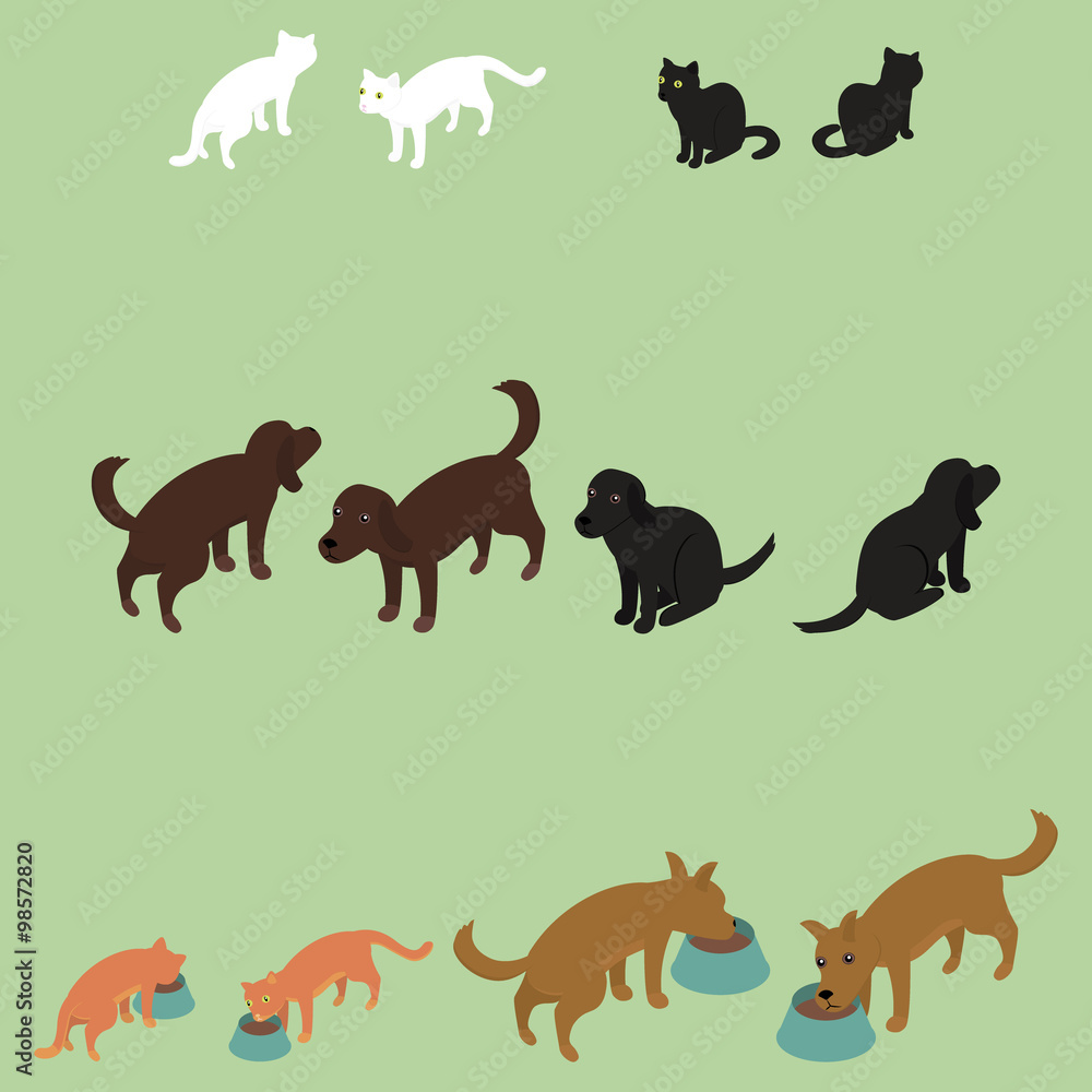 Vector image of a set of isometric cats and dogs Vector image of a set of isometric cats and dogs