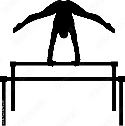 Uneven bars with gymnast