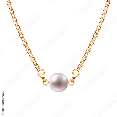 Golden chain necklace with pearl.