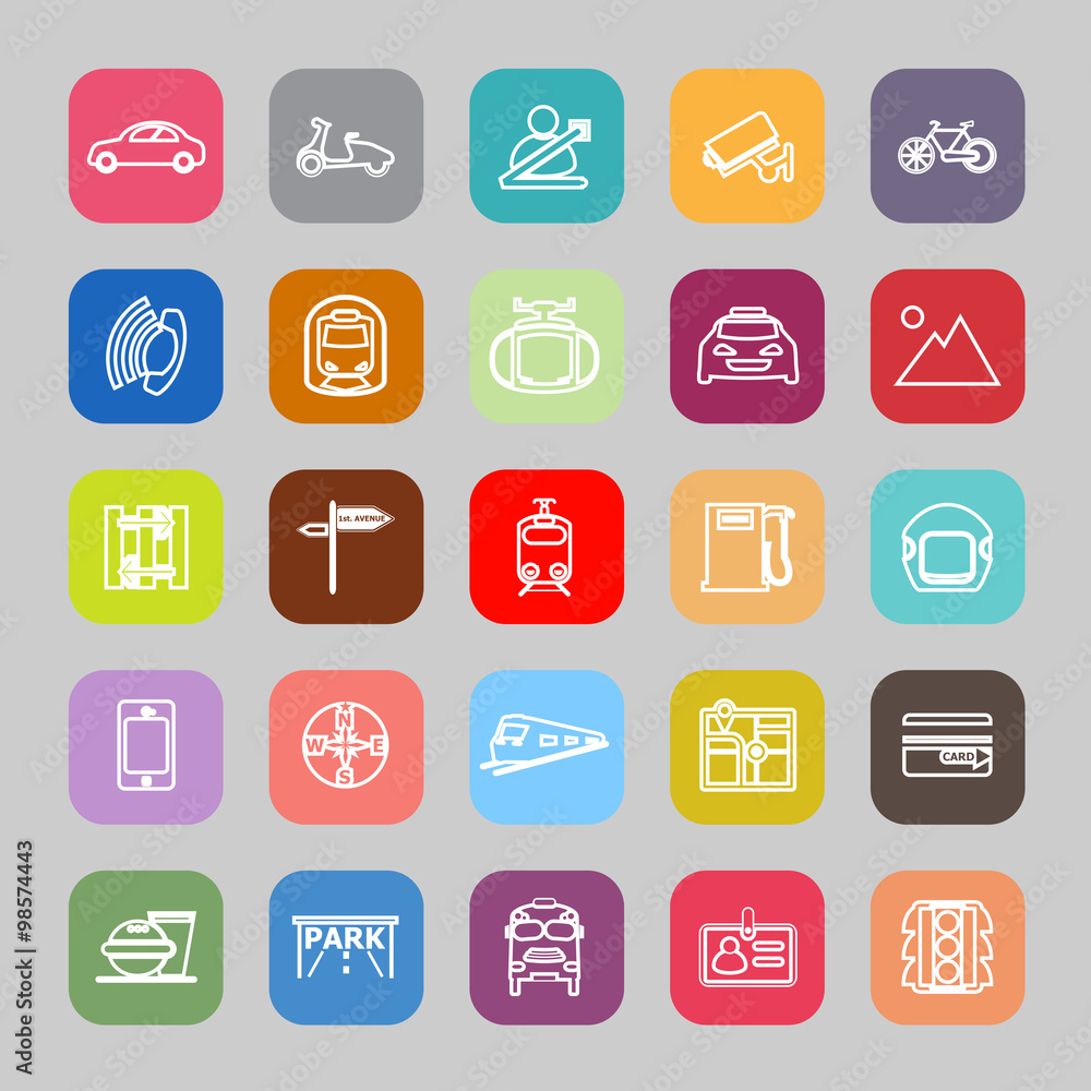 Land transport related line flat icons Land transport related line flat icons