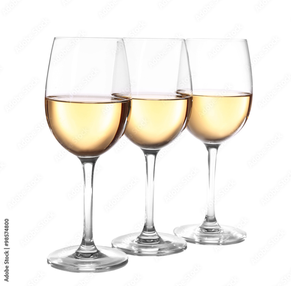 Three glasses of wine on light background Three glasses of wine on light background