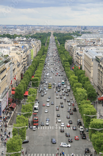 View of the Champs Elysees from the top of the Arc de Triomphe, Paris, France