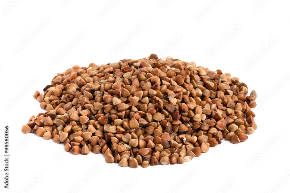 heap of buckwheat on white background heap of buckwheat on white background