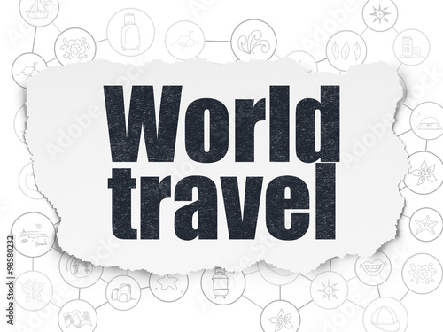 Travel concept  World Travel on Torn Paper background