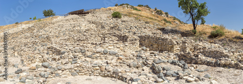 Panorama of Choirokoitia (Khirokitia ) Neolithic Settlement of 7-4-th millennium B.C. with age indicatind tables. World Heritage Site by UNESCO. Cyprus.
 photo