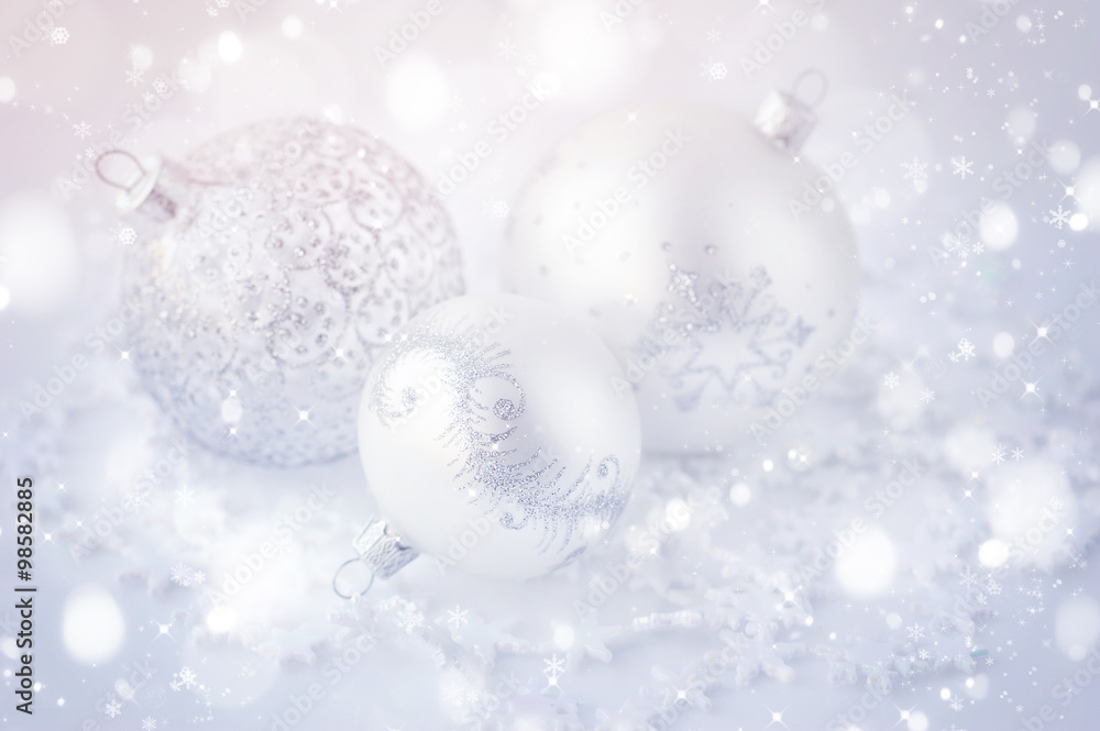 Christmas festive background with silver baubles Christmas festive background with silver baubles
