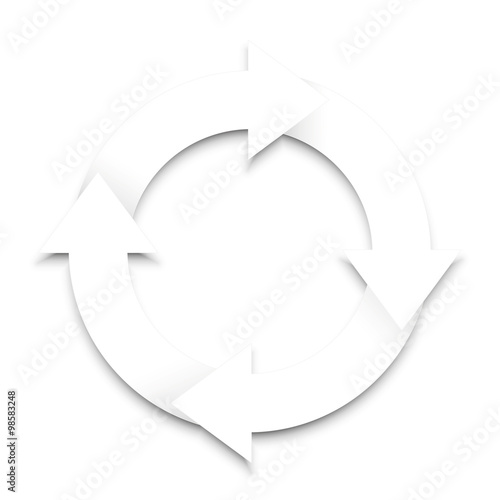 Spinning arrows with shadow on white background.