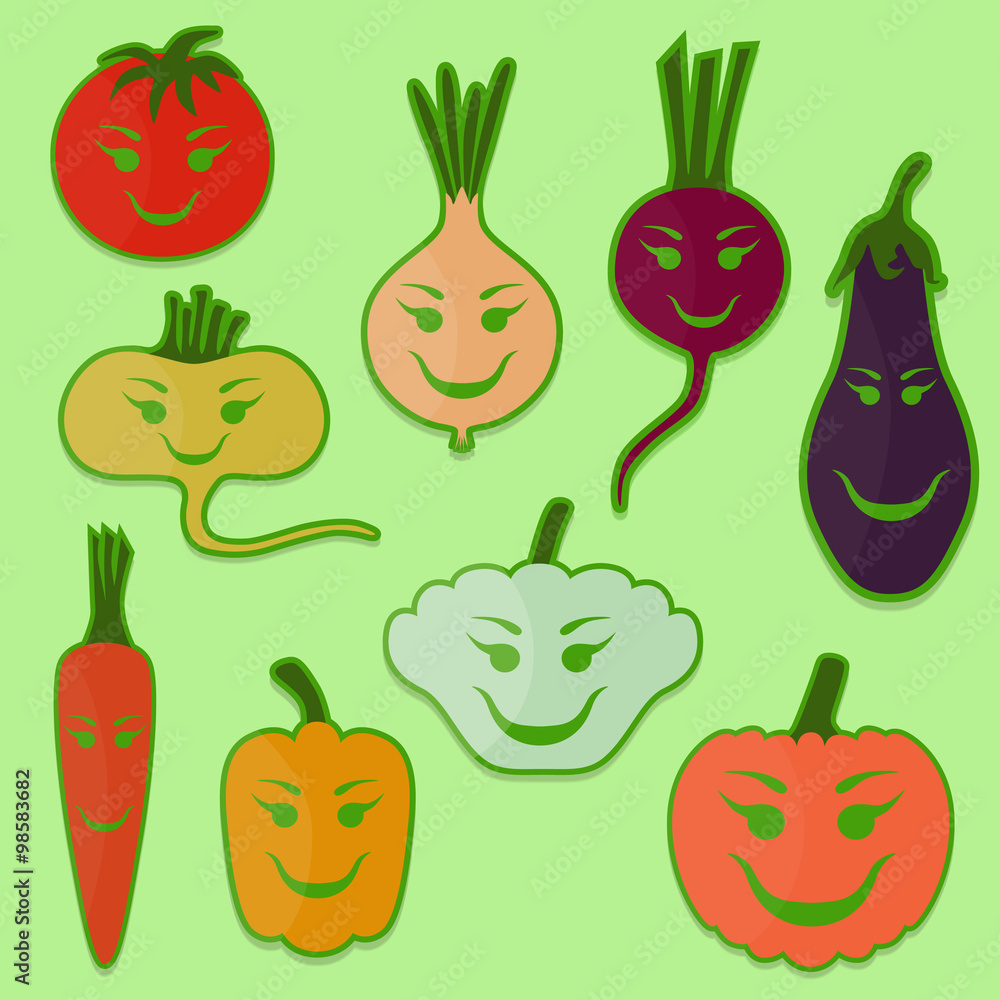 A set of cartoon funny vegetables A set of cartoon funny vegetables