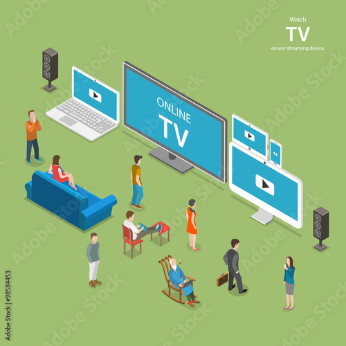 Streaming TV isometric flat vector illustration.