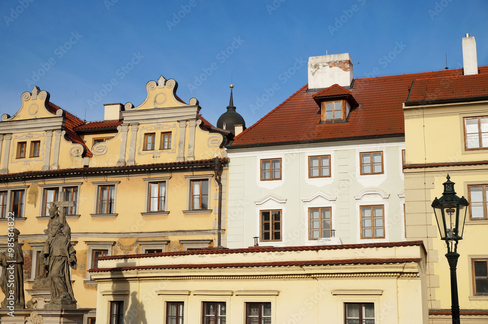 The Architecture of Lesser Town at the West of Charles Bridge in Prague