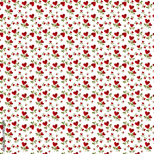 pattern red heart rose petals on a stalk
