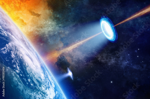 UFO near planet Earth