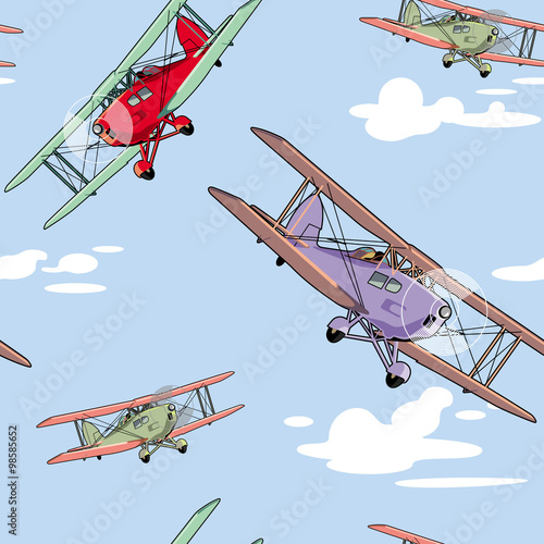 Seamless pattern with retro airplanes
