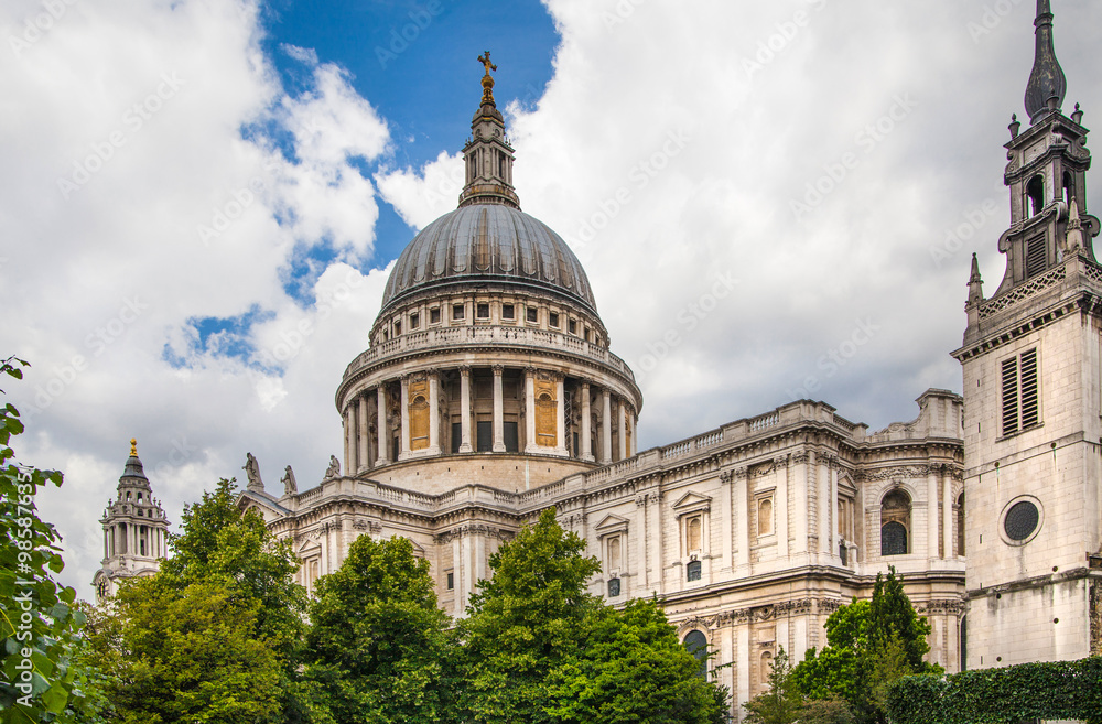 LONDON, UK - JUNE 30, 2014: St. Paul's cathedral from the millenium bridge