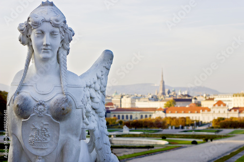 Vienna, Austria/October 24, 2015: Sphinx statue of a woman in the Belvedere Palace. View of Vienna.