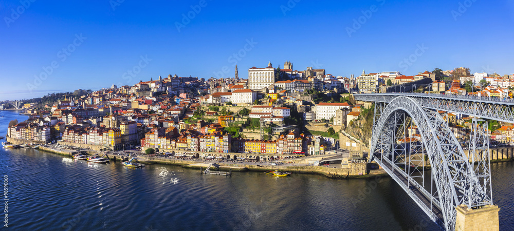 beautiful Porto - view with famous bridge of Luis, Portugal