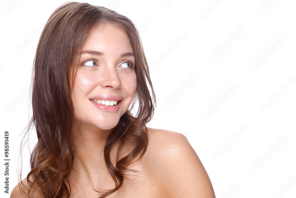 Close up portrait of beautiful young woman face. Isolated on white background Close up portrait of beautiful young woman face. Isolated on white background