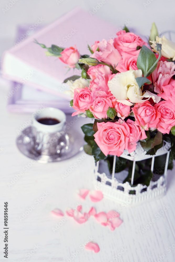 Beautiful rose in vase in room Beautiful rose in vase in room