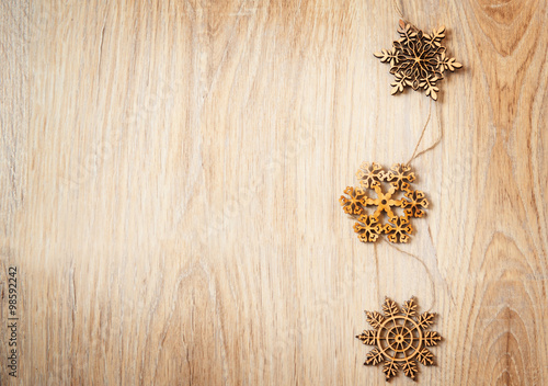 handmade wooden snowflakes Christmas composition