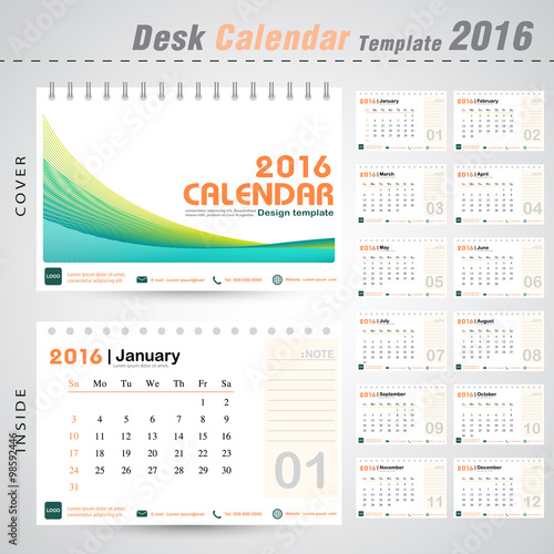Desk calendar 2016 line abstract background design template with Set of 12 Months Can be used for office object, new year,company,business,holiday or plan vector illustration 