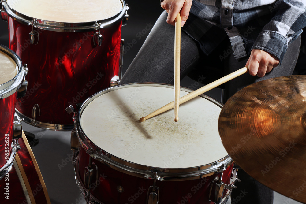 Drummer playing the drums closeup Drummer playing the drums closeup