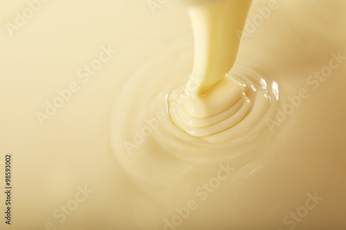 Background of condensed milk in a bowl, close-up photo