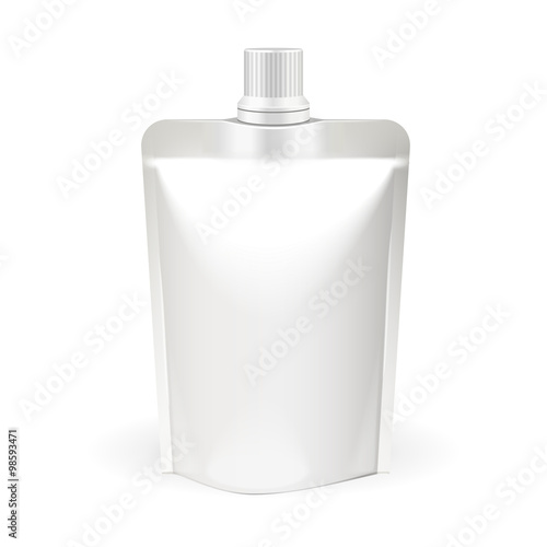 White Blank Food Bag Packaging With Spout Lid Vector EPS10