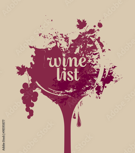 vector banner glass of wine with grapes with spots and splashes of Wine list