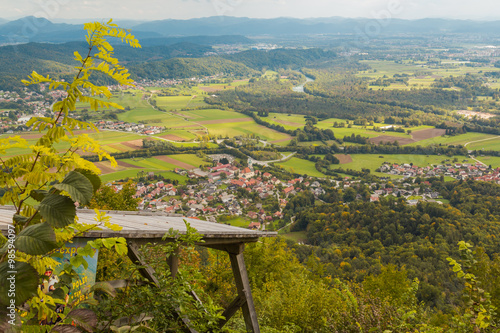 View from Mount Saint Mary to village Smartno, Sava river and Ljubljana surroundings. photo