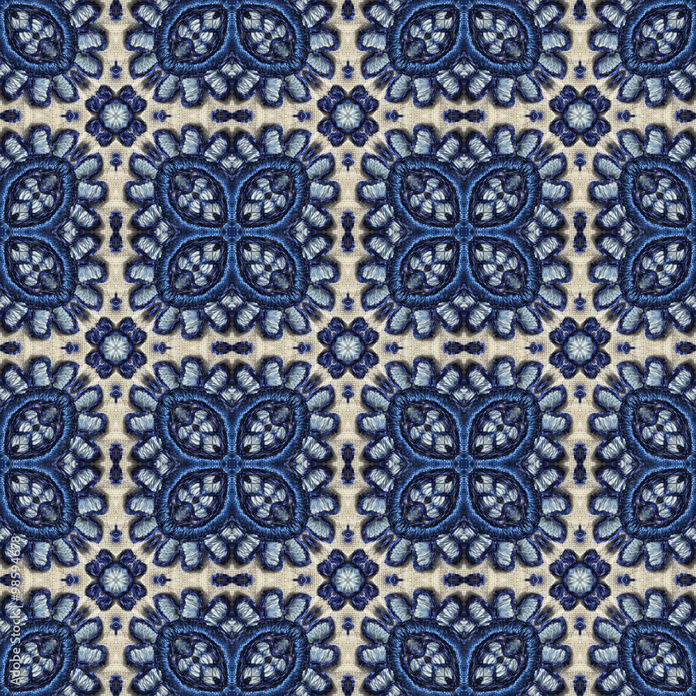 Seamless Embroidery Pattern.
Seamlessly repeating wallpaper or textile pattern with embroidery motif.
