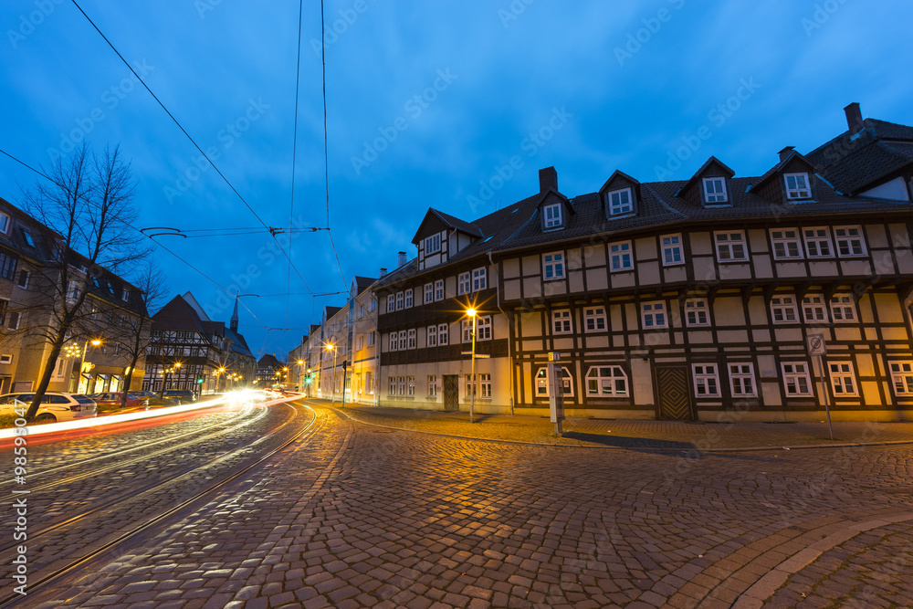 Street view of a town Halberstadt in Saxony-Anhalt, Germany.