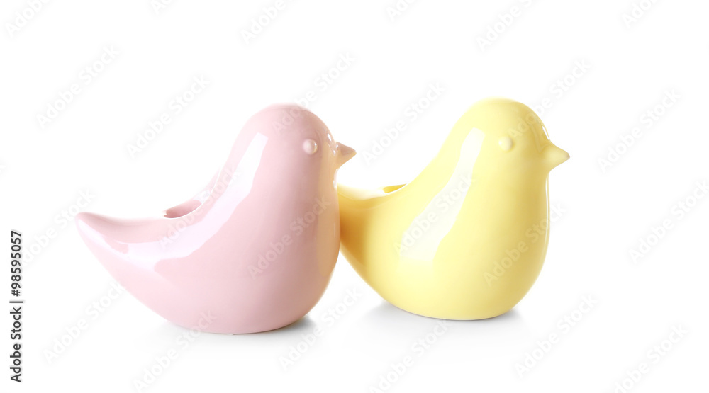 Two toy birds, isolated on white Two toy birds, isolated on white