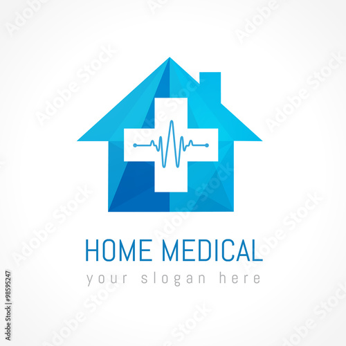 Home medical logo. Medical symbol, health icon in the form of a cross on a background of the house and pulse