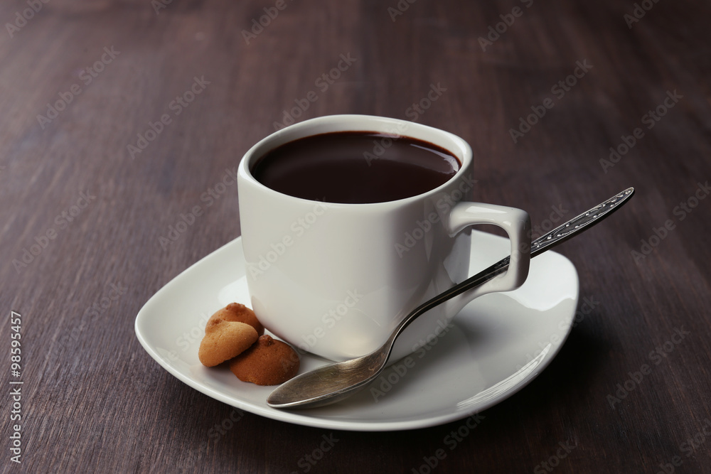 Cacao with biscuits on wooden background Cacao with biscuits on wooden background