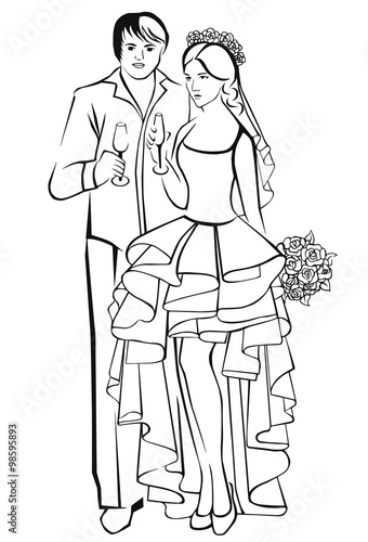 Newlyweds. Couple of people with glasses.