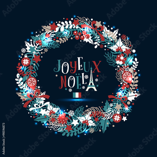 Christmas wreath in colors of a flag of France with an inscripti