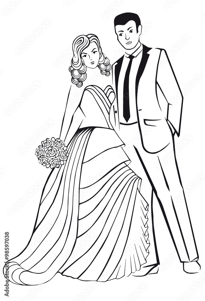 Newlyweds. Woman in a ball gown dress with man. Newlyweds. Woman in a ball gown dress with man.