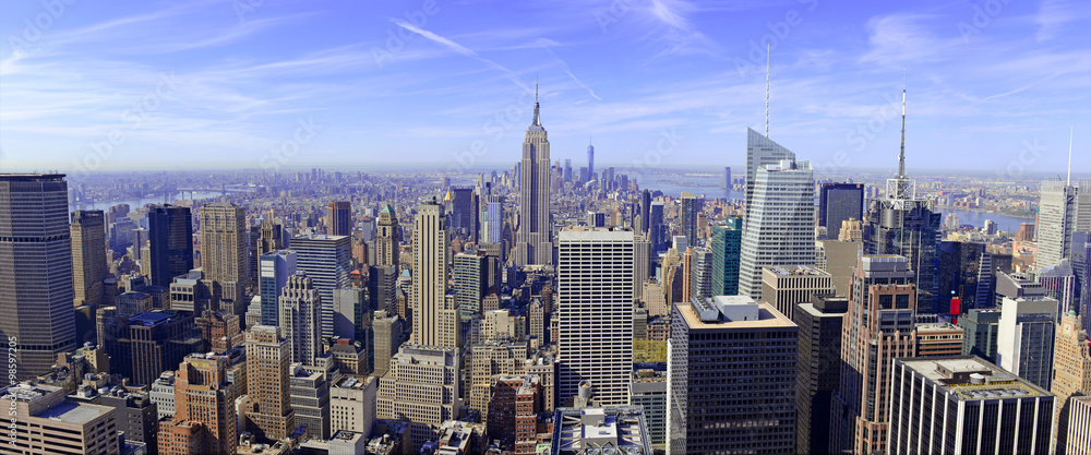 Panorama of Manhattan skyline in New York City, USA - obrazy, fototapety, plakaty 